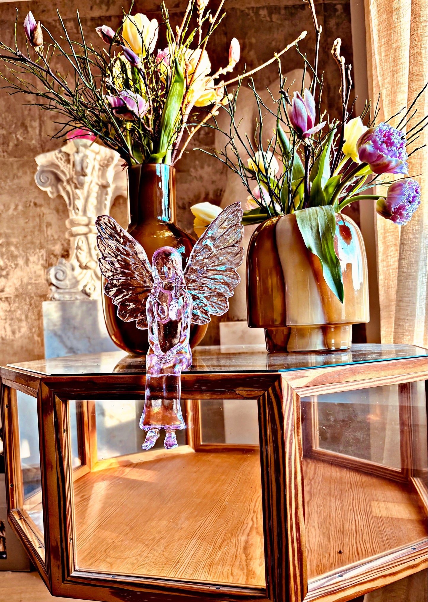 Hausschutzengel Mauriel 30 cm - Limitierte Lichtedition Glas transparent rose